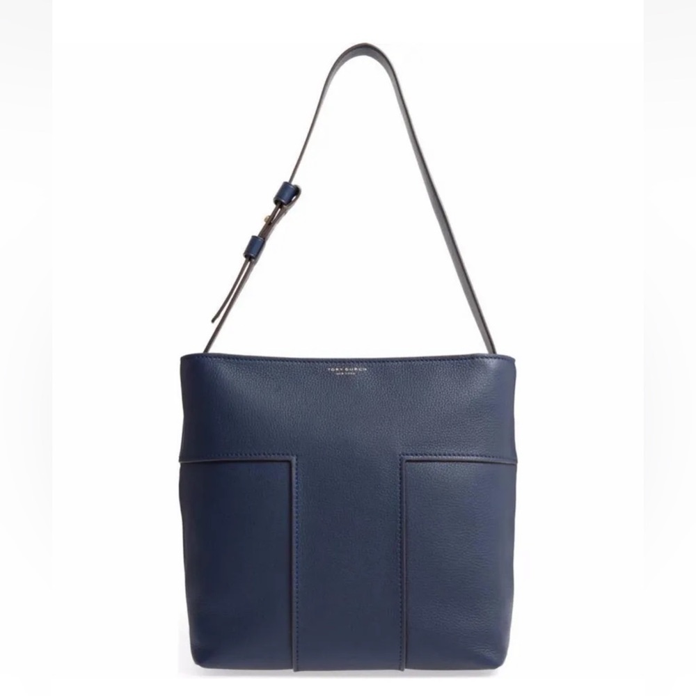 Tory Burch Block T Pebbled Hobo Bag Royal Navy